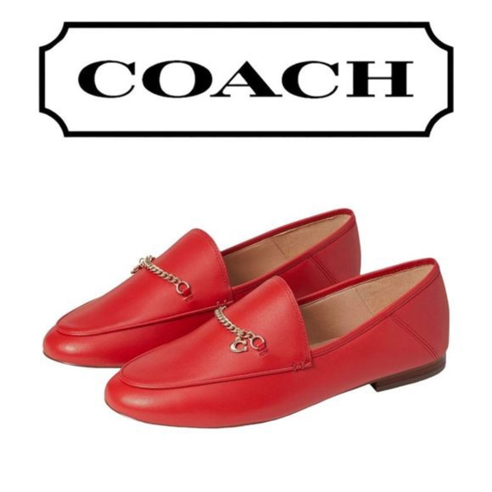COACH Hanna Chain Leather Slip On Loafers Red Women’s size 11